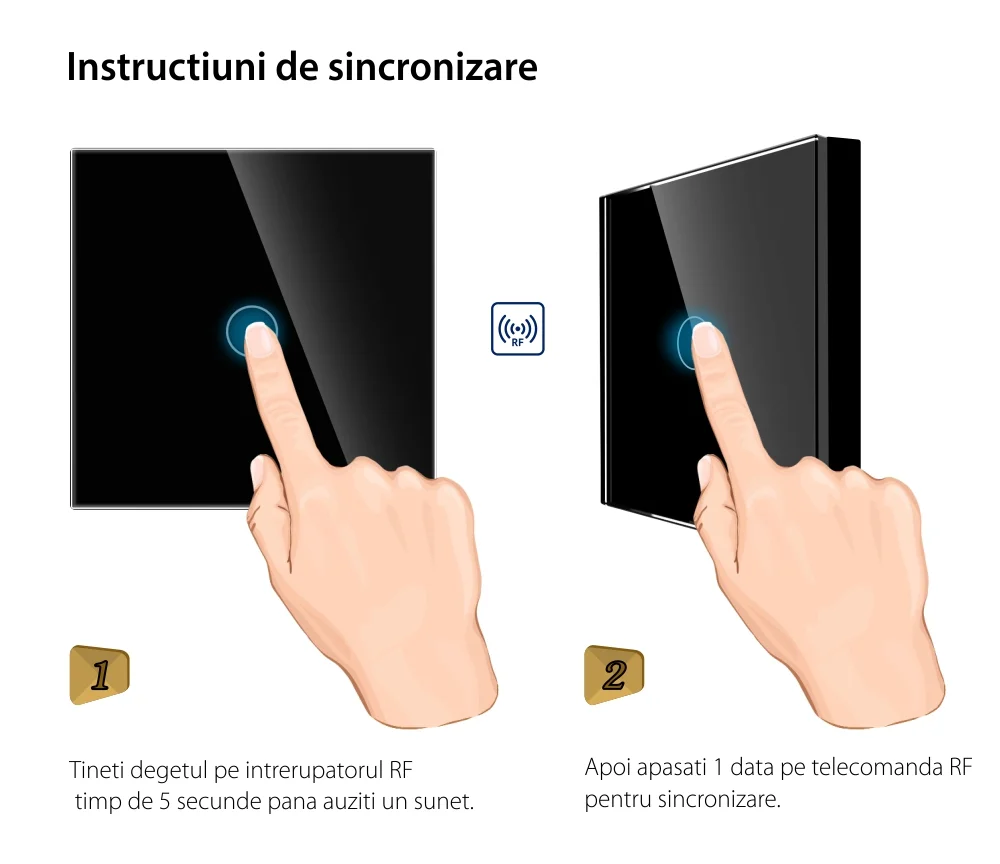 Pachet Intrerupator Simplu RF433 + Telecomanda 1 Canal RF433 cu Touch Din Sticla LUXION SmartElectro IntelligentHouse