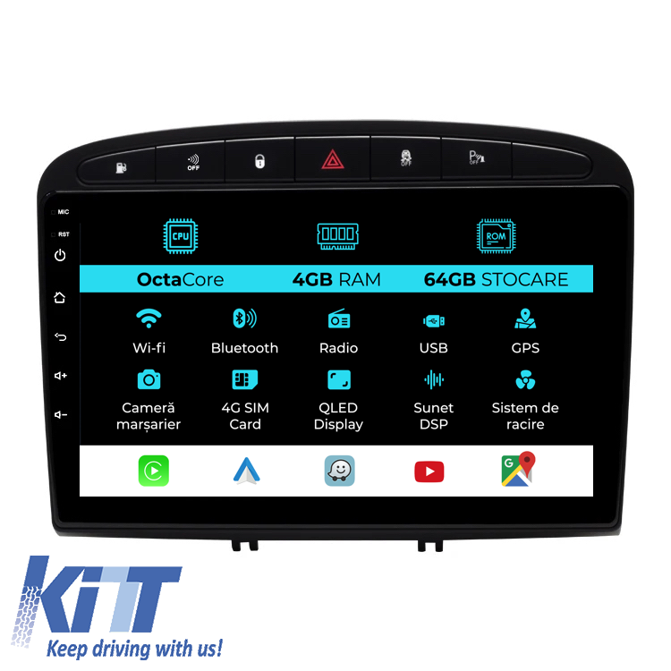 Navigatie Dedicata Peugeot 308 408 (2008-2013), 9Inch, 4Gb Ram, 64Gb Stocare, Carplay Performance AutoTuning
