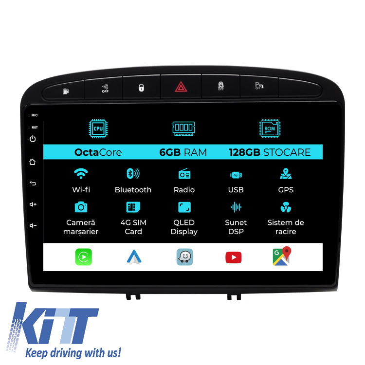 Navigatie Dedicata Peugeot 308 408 (2008-2013), 9Inch, 6Gb Ram, 128Gb Stocare, Carplay Performance AutoTuning
