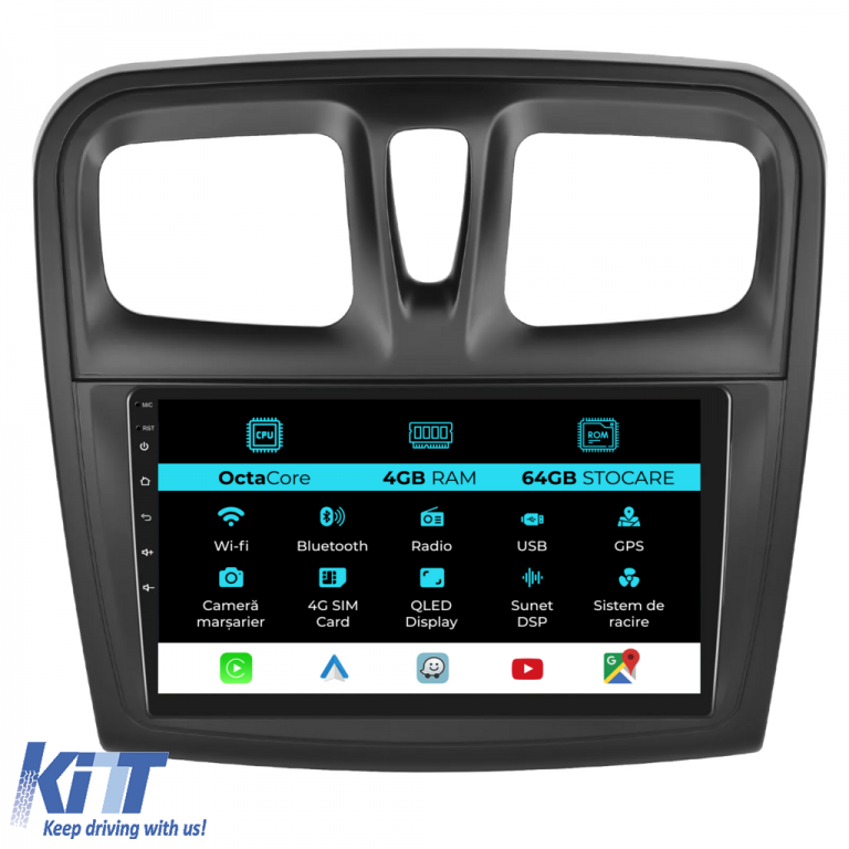 Navigatie Dedicata Dacia Logan Sandero (2012-2020), 9Inch, 4Gb Ram, 64Gb Stocare, Carplay Performance AutoTuning