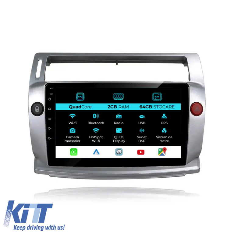 Navigatie Android Dedicata Citroen C4 (2004-2009), 9Inch, 2Gb Ram, 64Gb Stocare, Carplay Performance AutoTuning