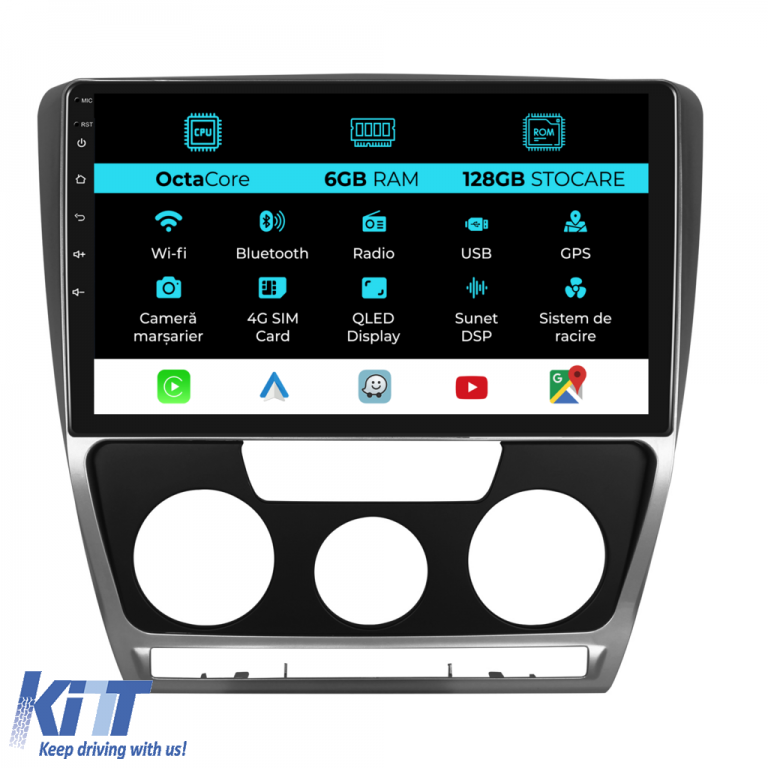 Navigatie Dedicata Skoda Octavia 2 (2004 - 2013), 10Inch, 6Gb Ram, 128Gb Stocare, Bluetooth, WiFi, Carplay Performance AutoTuning