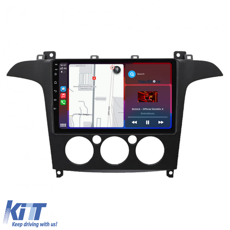 Navigatie Android Dedicata Ford S-Max (2006 - 2015) 9Inch, 1Gb Ram, 32Gb Stocare, Carplay, Clima manuala Performance AutoTuning
