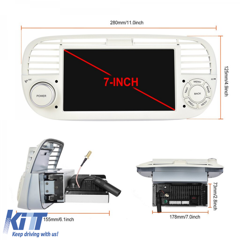 Navigatie Dedicata Fiat 500 (2007-2015), 7Inch, 2Gb Ram, 32Gb stocare, Apple Carplay Android Auto Performance AutoTuning