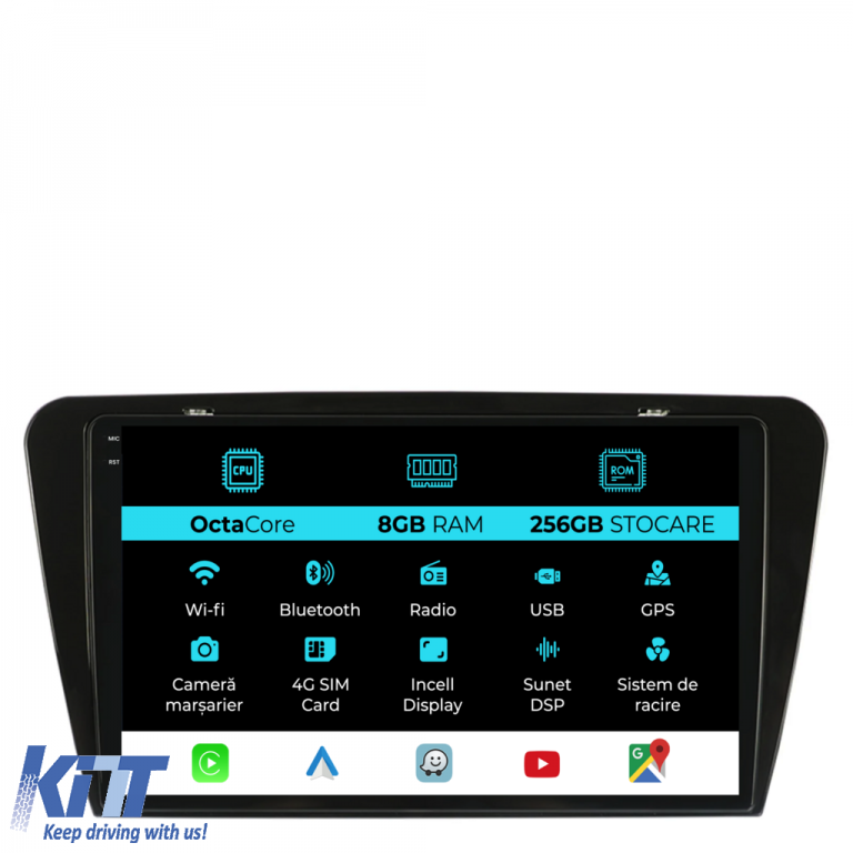Navigatie Dedicata Skoda Octavia 3 (2013-2018), 10Inch, 8Gb Ram, 256Gb Stocare, Carplay Performance AutoTuning