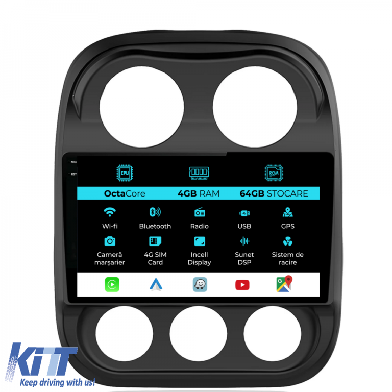 Navigatie Dedicata Jeep Compass (2010-2016), 10Inch, 4Gb Ram, 64Gb Stocare, Carplay Performance AutoTuning