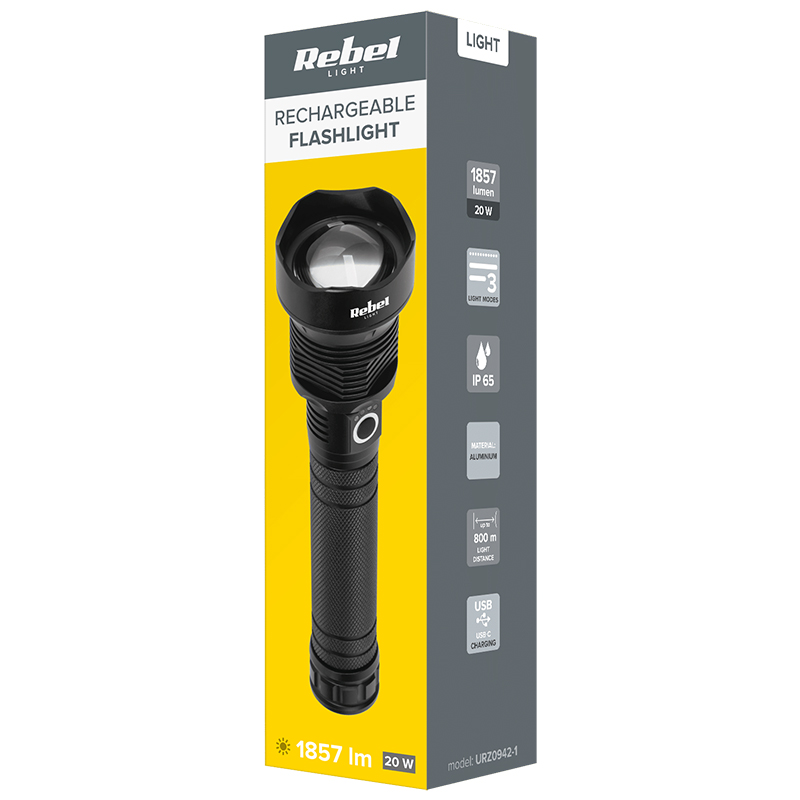 LANTERNA 20W CU 2 ACUMULATORI 26650 REBEL EuroGoods Quality