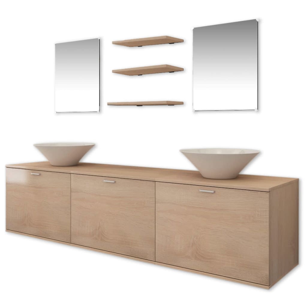 Set mobilier baie format din 8 piese cu chiuvete incluse, Bej GartenMobel Dekor