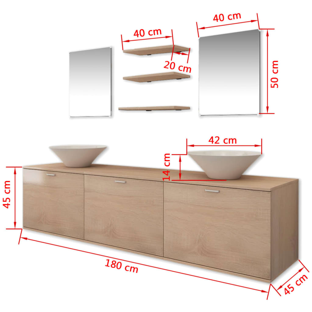 Set mobilier baie format din 8 piese cu chiuvete incluse, Bej GartenMobel Dekor