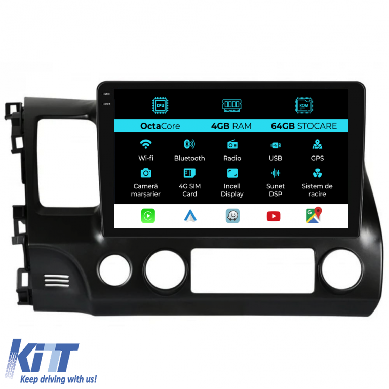 Navigatie Dedicata Honda Civic VIII Sedan (2006-2011),10Inch, 4Gb Ram, 64Gb Stocare, Carplay Performance AutoTuning