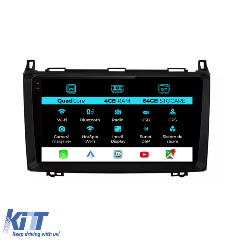 Navigatie Dedicata Mercedes Vito Sprinter Viano B200 A B Class (2005-2012), QuadCore, 9Inch, 4Gb Ram, 64Gb Stocare, Carplay Performance AutoTuning