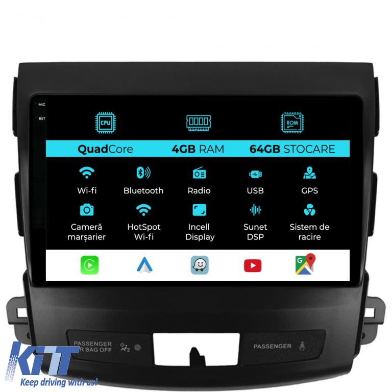 Navigatie Dedicata Mitsubishi Outlander (2005-2011),QuadCore, 9Inch, 4Gb Ram, 64Gb Stocare, Carplay Performance AutoTuning