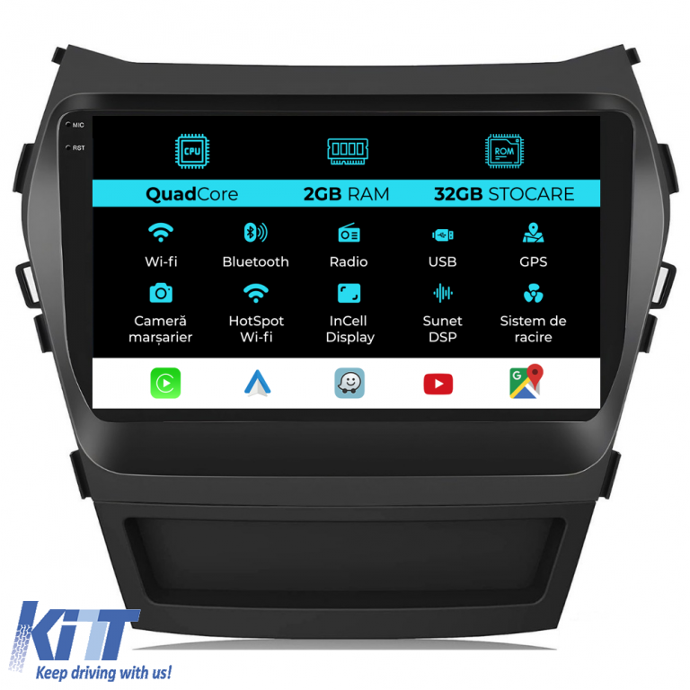 Navigatie Android Dedicata Hyundai IX45 SantaFe (2013-2017), 9Inch, 2Gb Ram, 32Gb Stocare, Carplay Performance AutoTuning