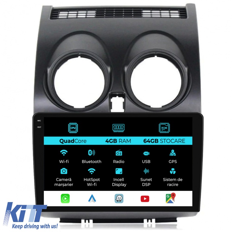 Navigatie Dedicata Nissan Qashqai J10 (2007-2013),QuadCore, 9Inch, 4Gb Ram, 64Gb Stocare, Carplay Performance AutoTuning