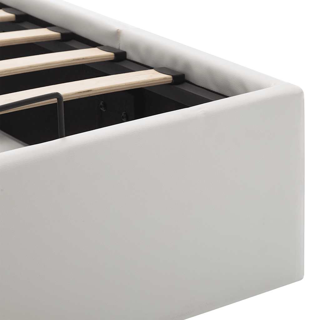 Cadru pat hidraulic cu ladă, alb, 120 x 200 cm, piele ecologică GartenMobel Dekor