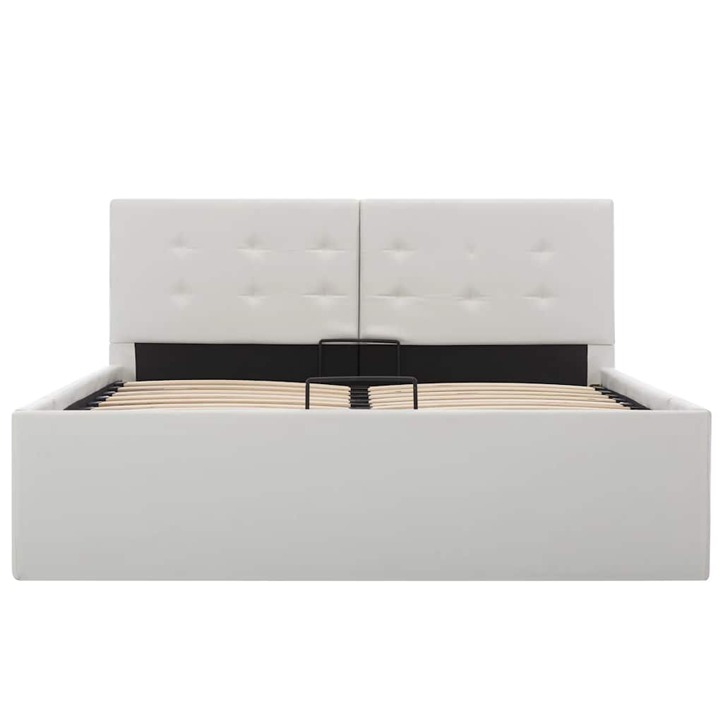 Cadru pat hidraulic cu ladă, alb, 120 x 200 cm, piele ecologică GartenMobel Dekor