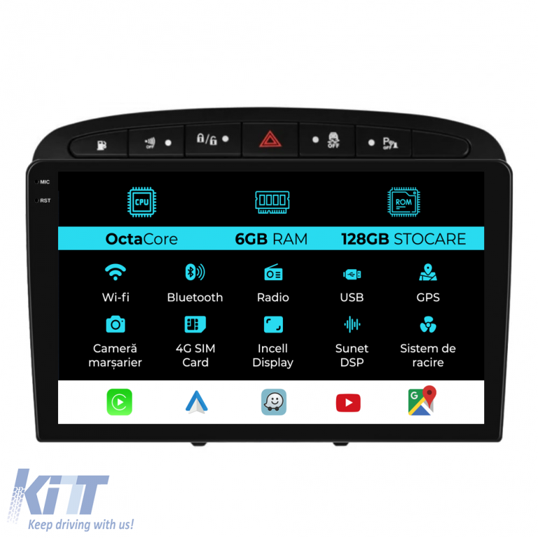 Navigatie Dedicata Peugeot 308 408 (2008-2013), 9Inch, 6Gb Ram, 128Gb Stocare, Carplay Performance AutoTuning