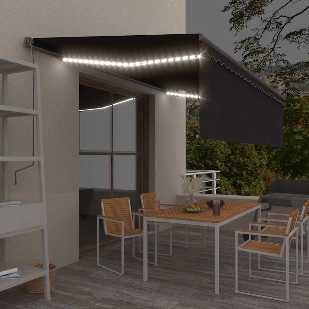 Copertină retractabilă manual cu stor&LED, antracit, 5x3 m GartenMobel Dekor