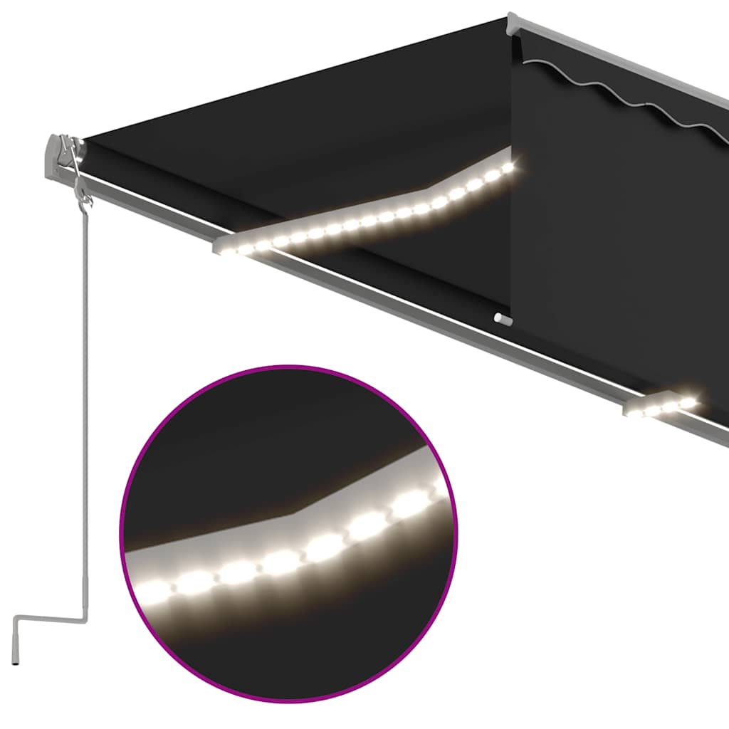 Copertină retractabilă manual cu stor&LED, antracit, 5x3 m GartenMobel Dekor
