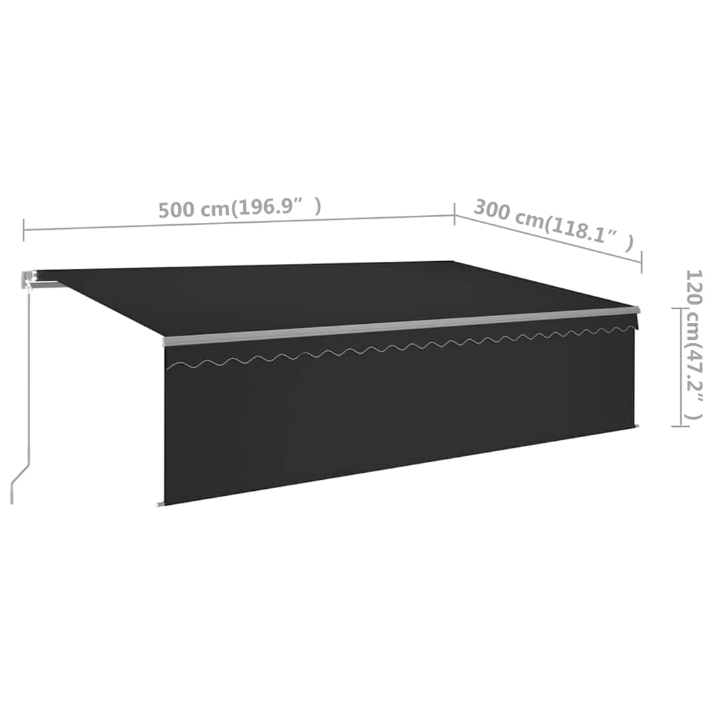 Copertină retractabilă manual cu stor&LED, antracit, 5x3 m GartenMobel Dekor