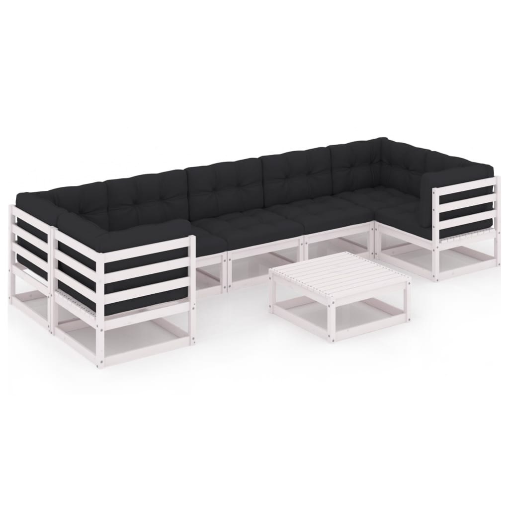 Set mobilier grădină cu perne, 8 piese, alb, lemn masiv de pin GartenMobel Dekor