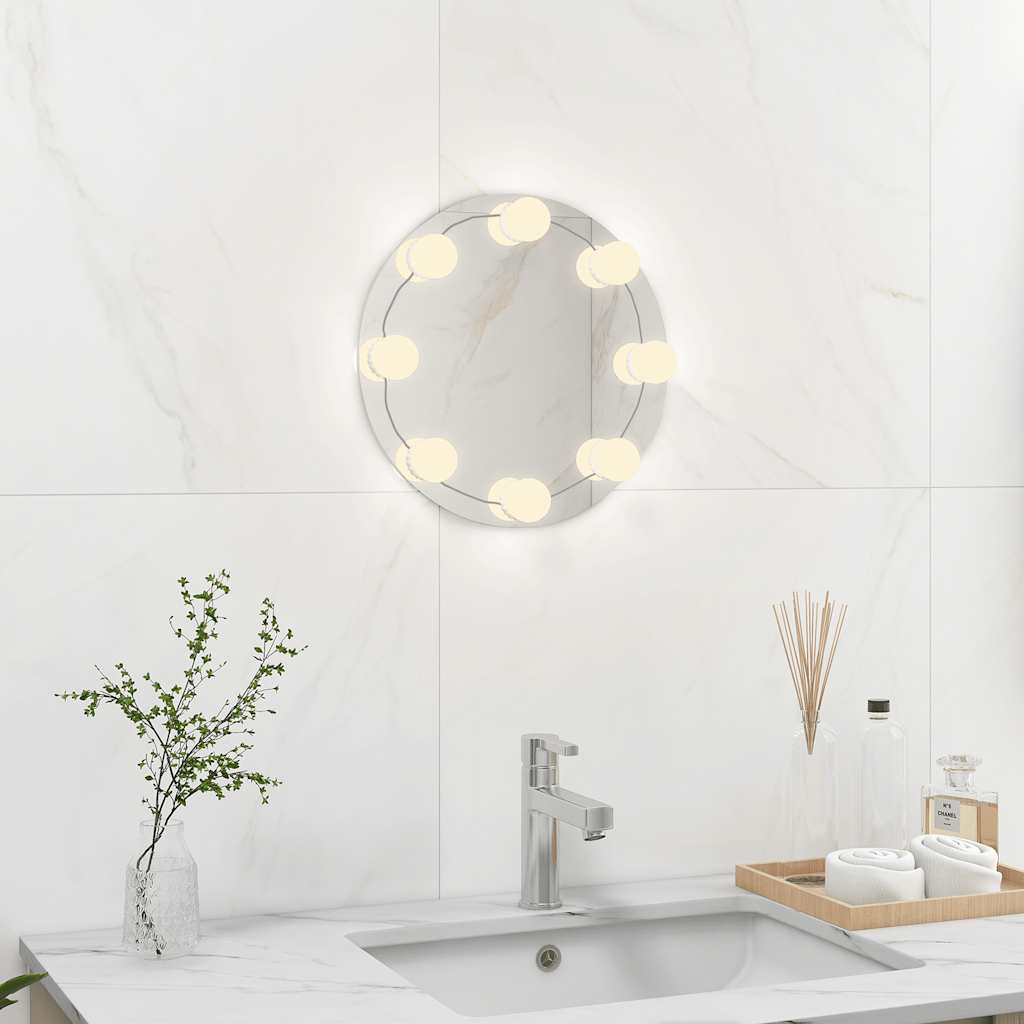 Oglindă de perete cu lumini LED, fără ramă, sticlă, rotundă GartenMobel Dekor