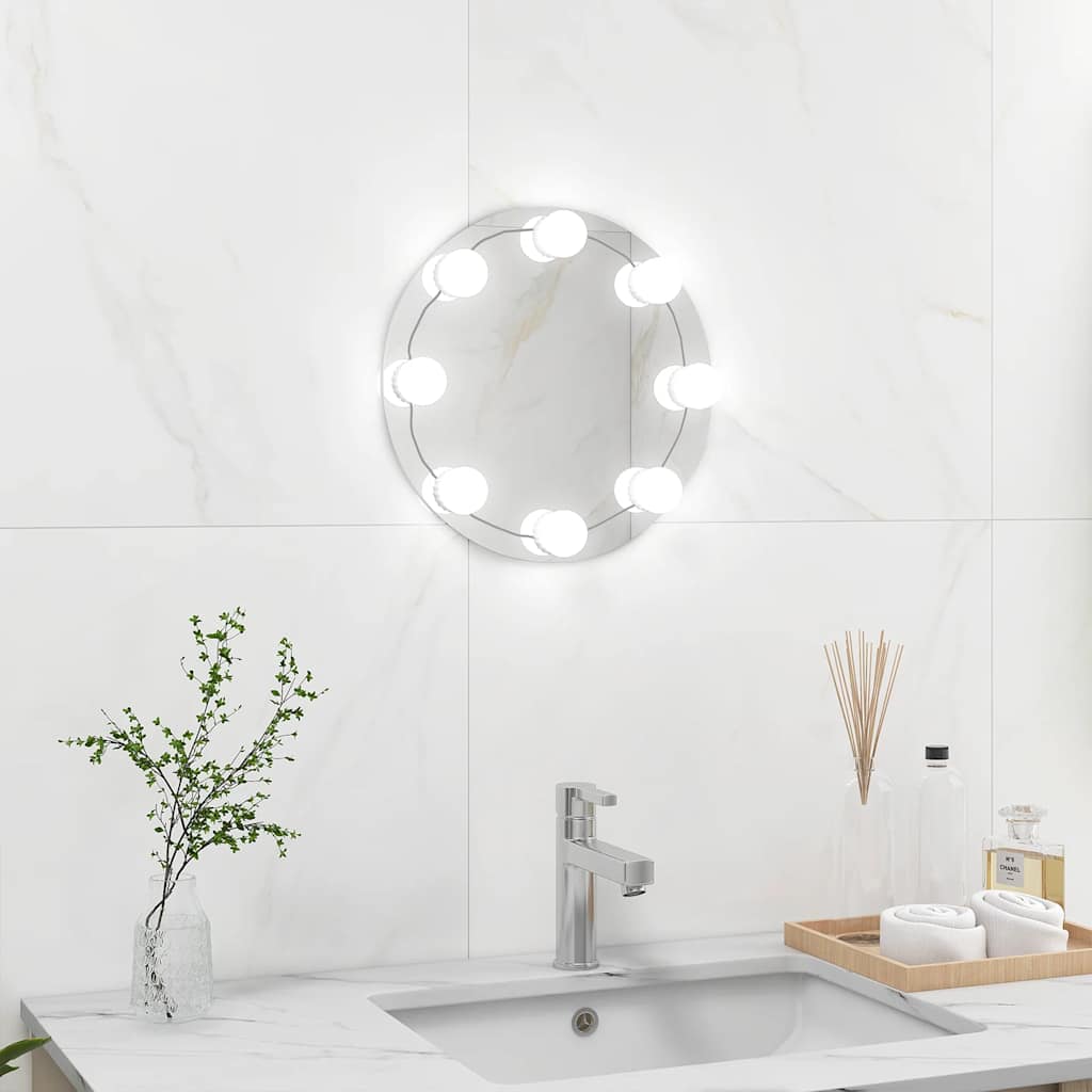 Oglindă de perete cu lumini LED, fără ramă, sticlă, rotundă GartenMobel Dekor