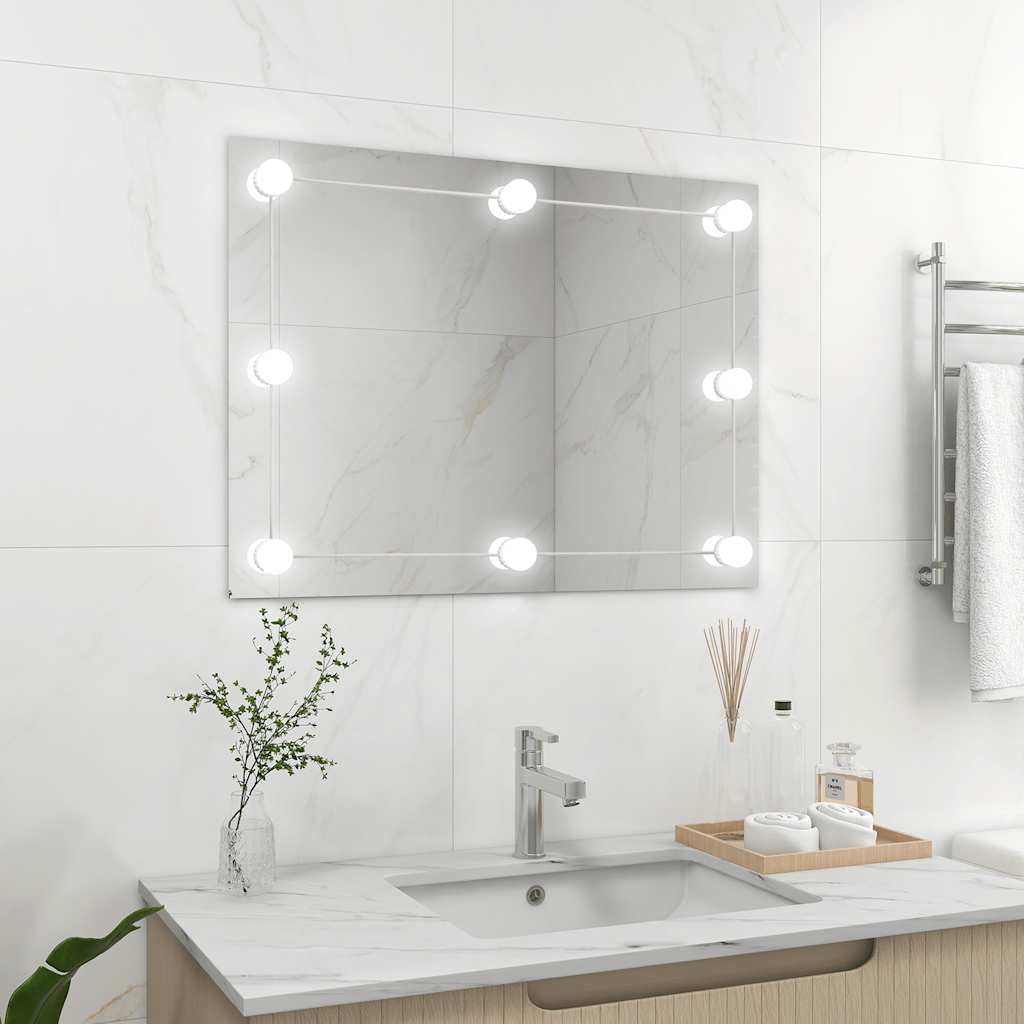 Oglindă de perete lumini LED fără ramă sticlă dreptunghiulară GartenMobel Dekor
