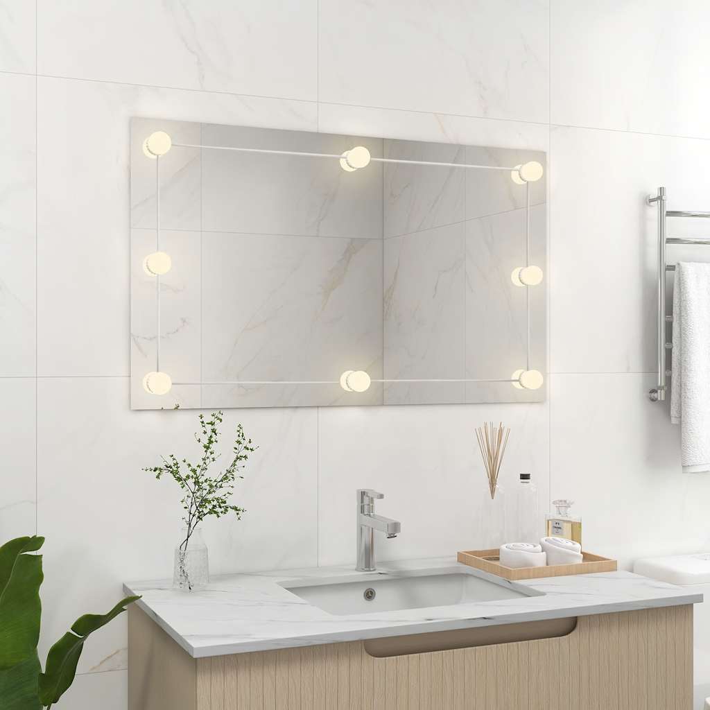 Oglindă de perete lumini LED fără ramă sticlă dreptunghiulară GartenMobel Dekor