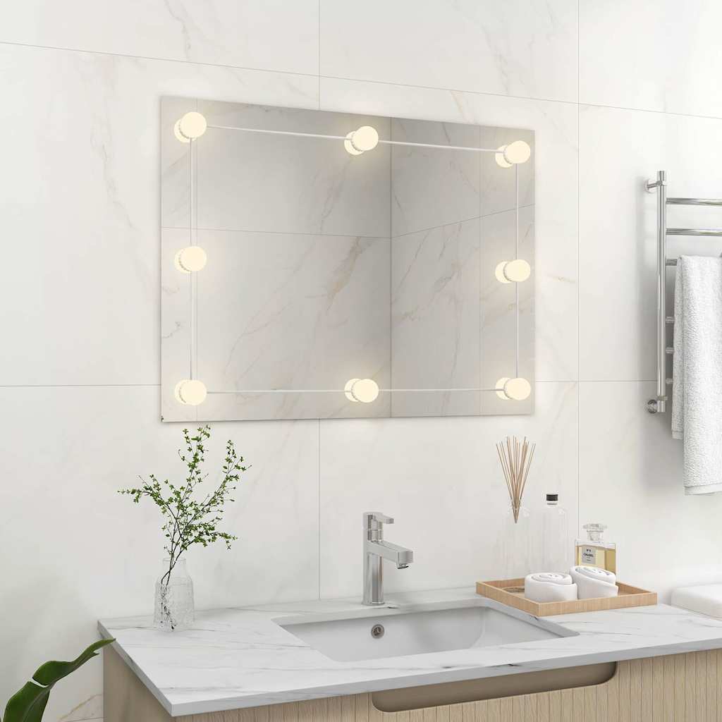 Oglindă de perete lumini LED fără ramă sticlă dreptunghiulară GartenMobel Dekor