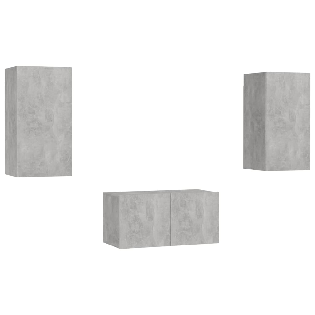 Set de dulapuri TV, 3 piese, gri beton, lemn prelucrat GartenMobel Dekor