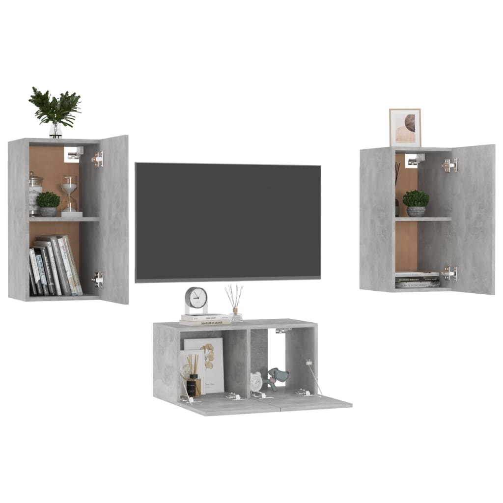 Set de dulapuri TV, 3 piese, gri beton, lemn prelucrat GartenMobel Dekor
