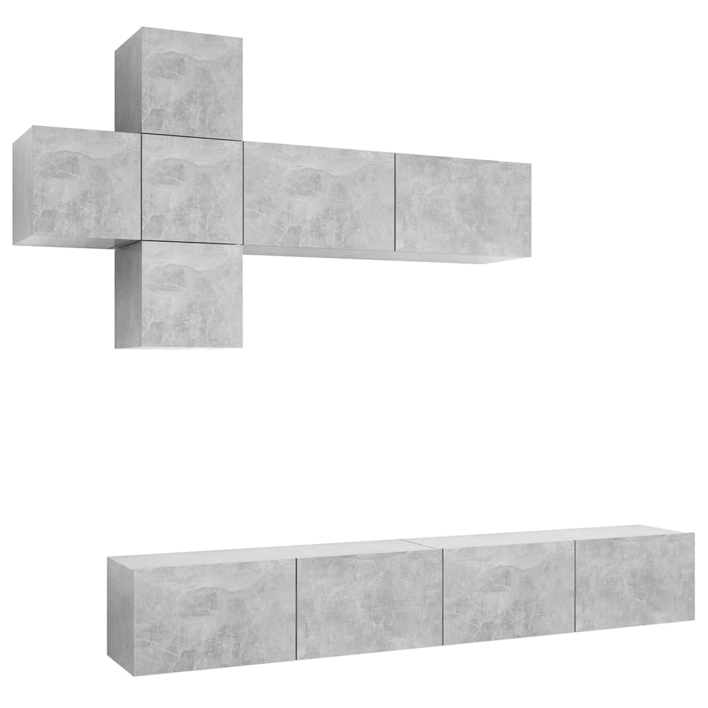 Set de dulapuri TV, 7 piese, gri beton, lemn prelucrat GartenMobel Dekor