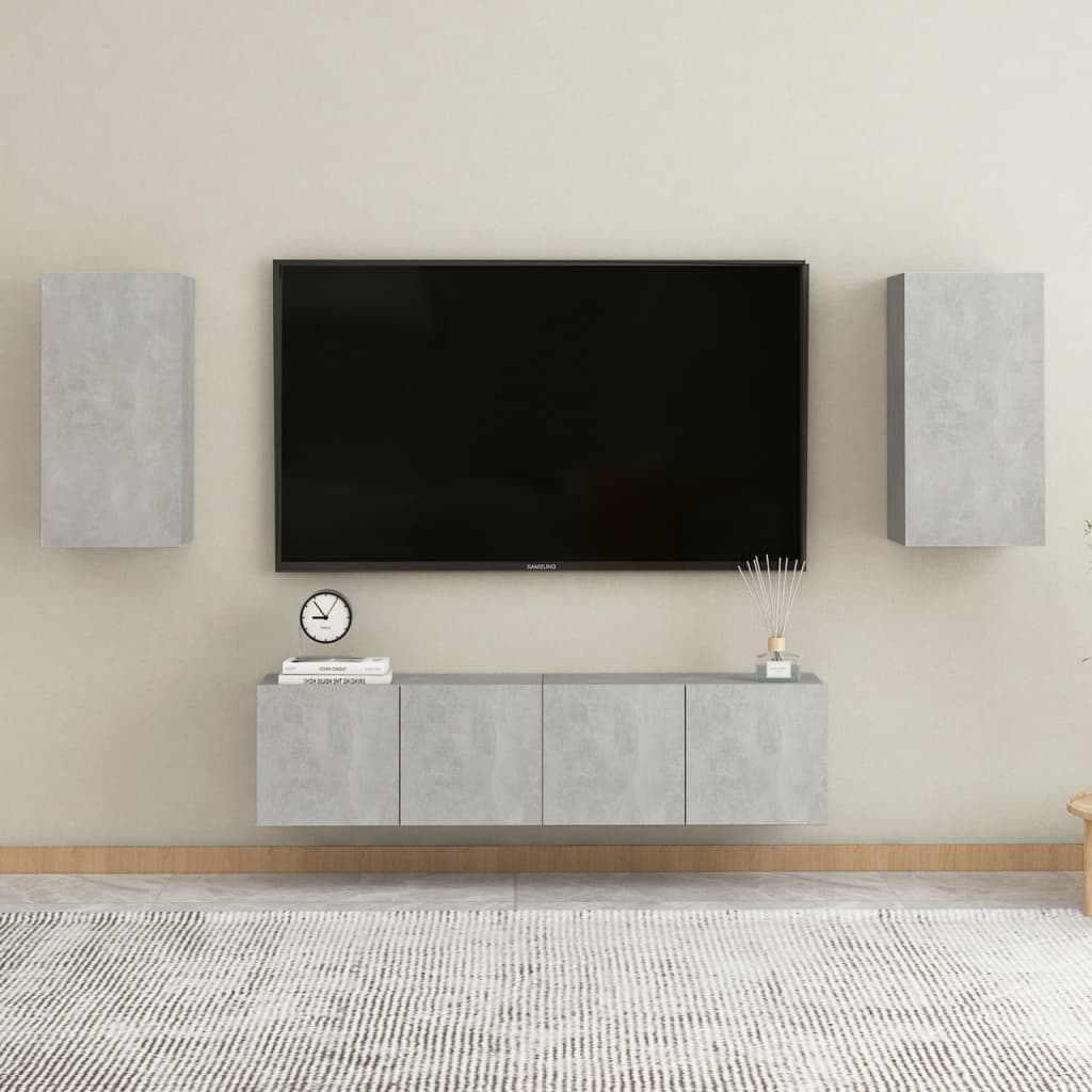 Set dulapuri TV, 4 piese, gri beton, lemn prelucrat GartenMobel Dekor
