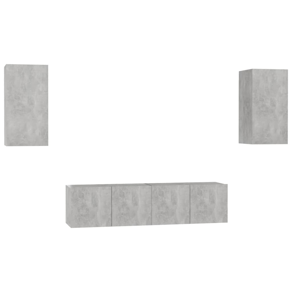 Set dulapuri TV, 4 piese, gri beton, lemn prelucrat GartenMobel Dekor