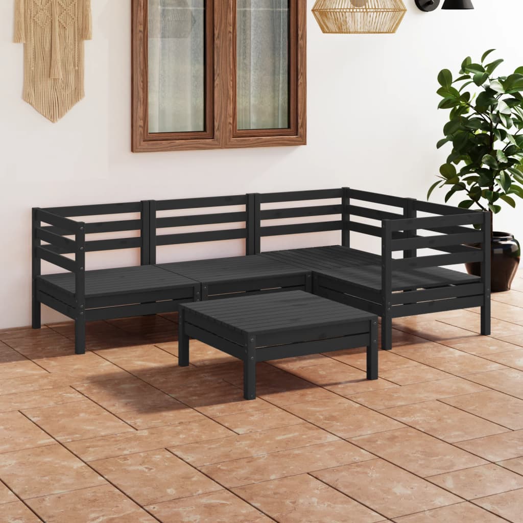 Set mobilier de grădină, 5 piese, negru, lemn masiv de pin GartenMobel Dekor