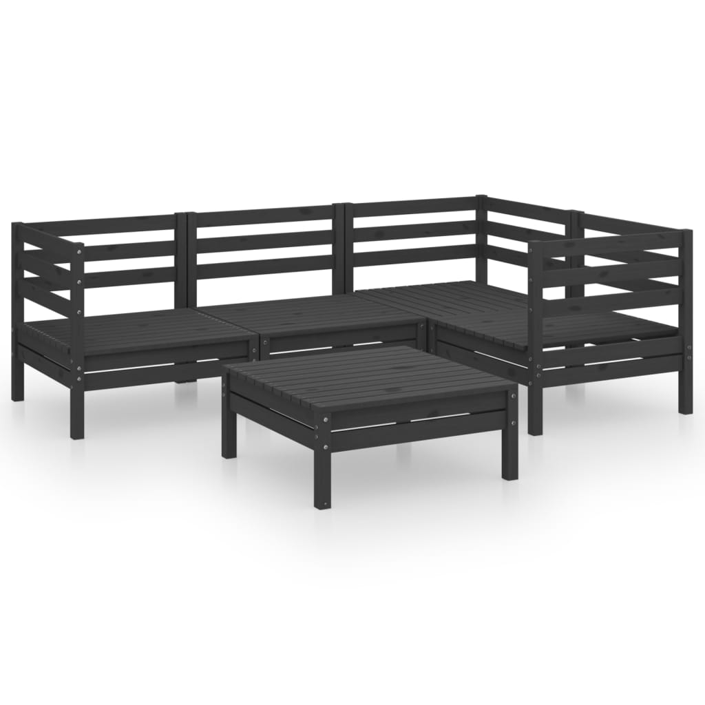 Set mobilier de grădină, 5 piese, negru, lemn masiv de pin GartenMobel Dekor