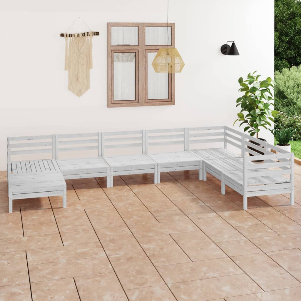 Set mobilier de grădină, 8 piese, alb, lemn masiv de pin GartenMobel Dekor