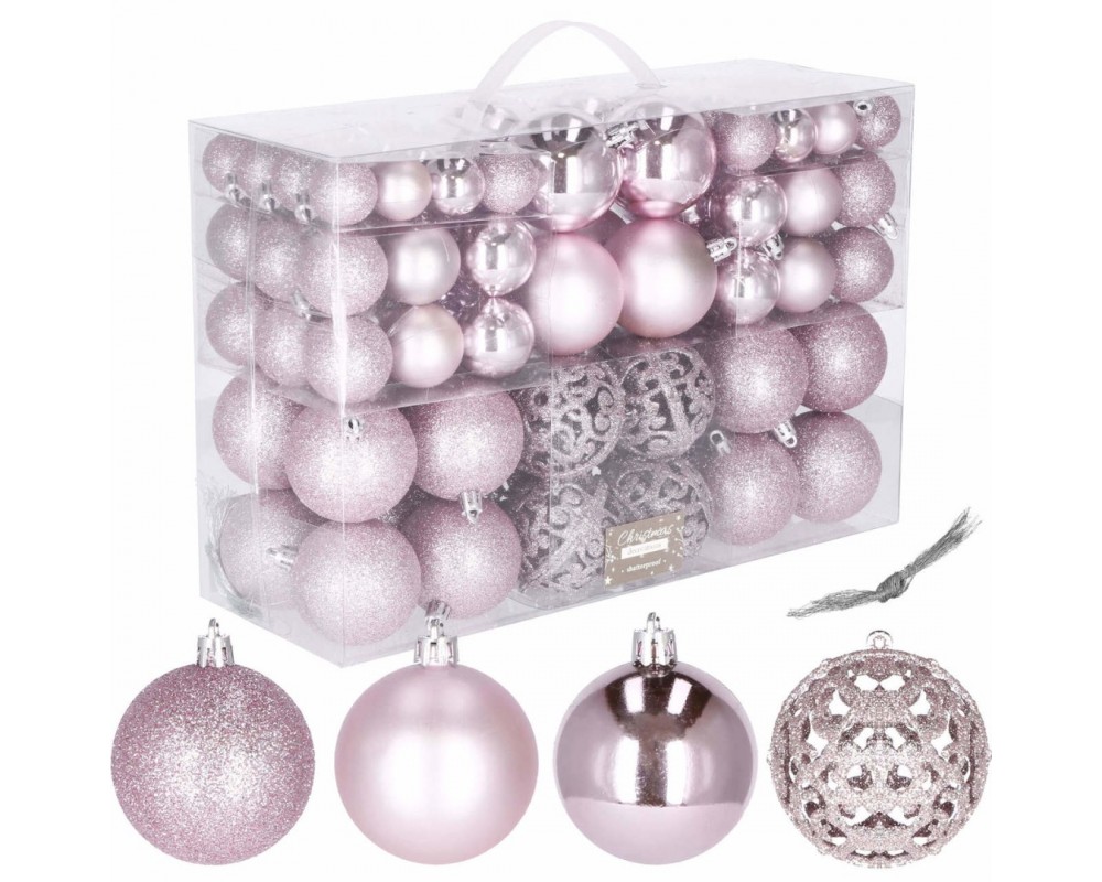 Set globuri de Craciun, 100 bucati, 3-6cm, roz Household NewTrend