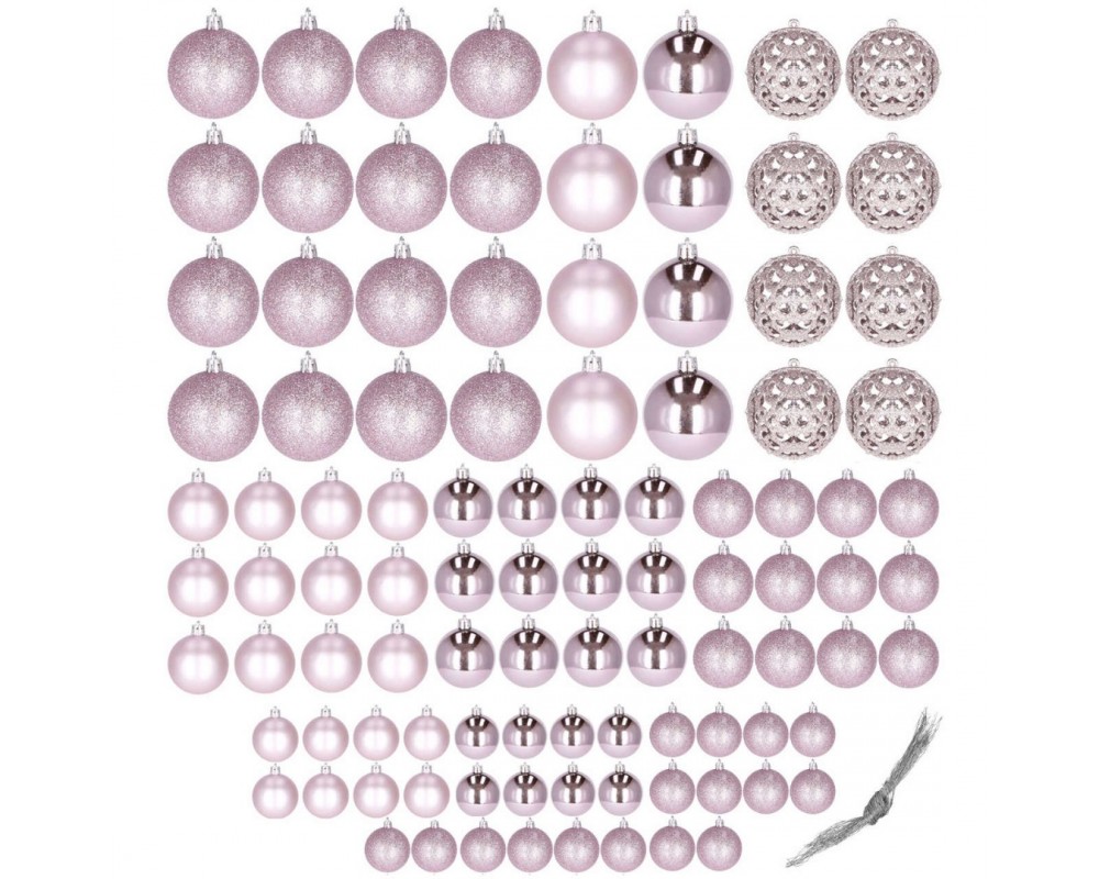 Set globuri de Craciun, 100 bucati, 3-6cm, roz Household NewTrend