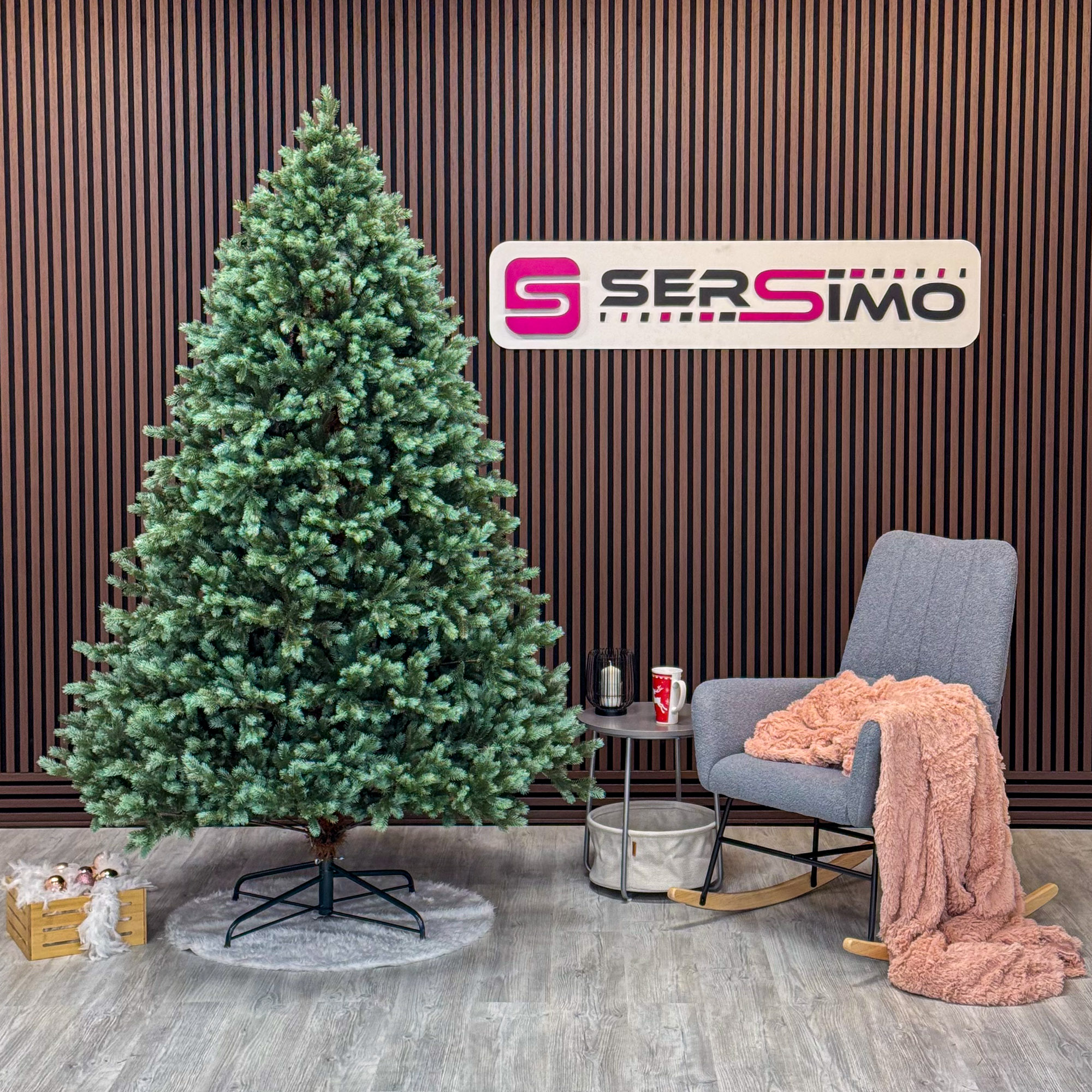 Brad artificial Sersimo, Hollandia, verde cu varfuri argintii, integral 3D, 230 cm Household NewTrend