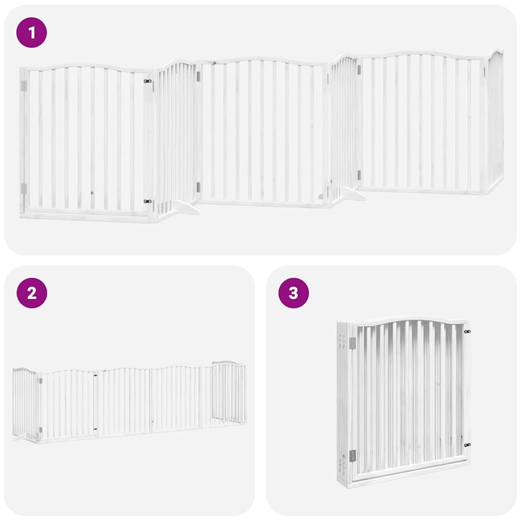 Poartă câini pliabilă cu ușă, 6 panouri, alb, 480 cm, lemn plop GartenMobel Dekor