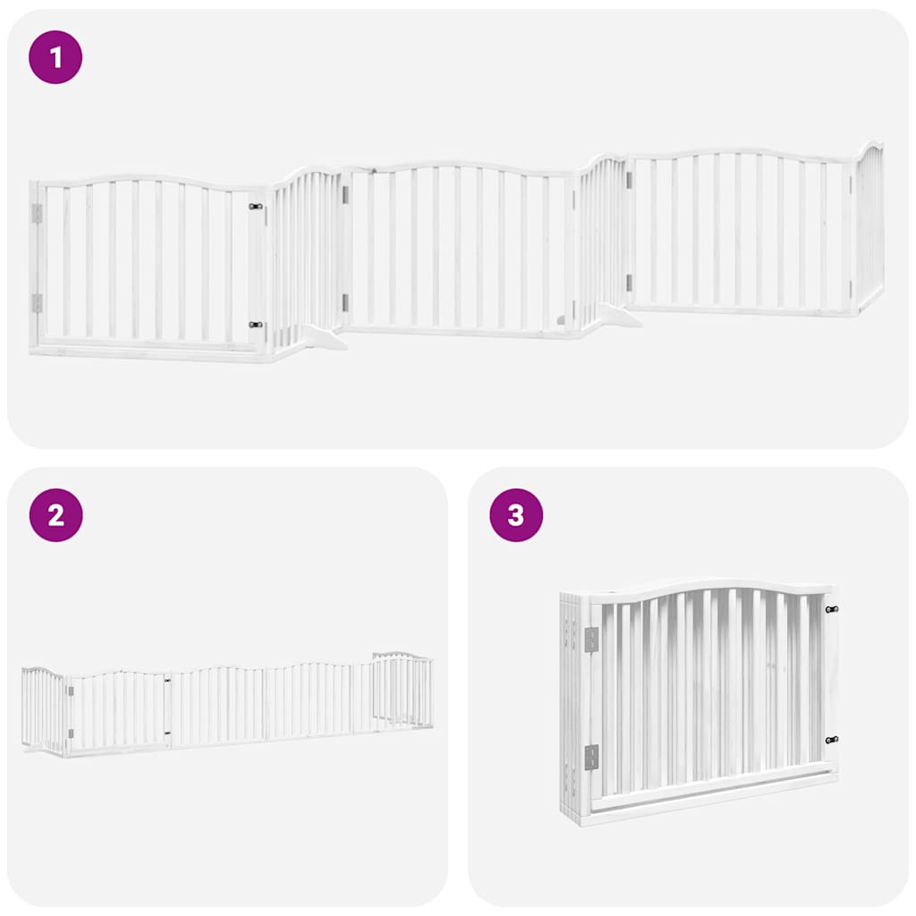 Poartă câini pliabilă cu ușă, 6 panouri, alb, 480 cm, lemn plop GartenMobel Dekor