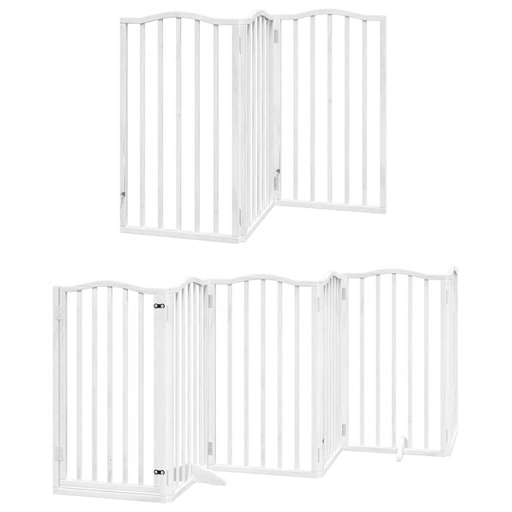 Poartă câini pliabilă cu ușă, 9 panouri, alb, 450 cm, lemn plop GartenMobel Dekor