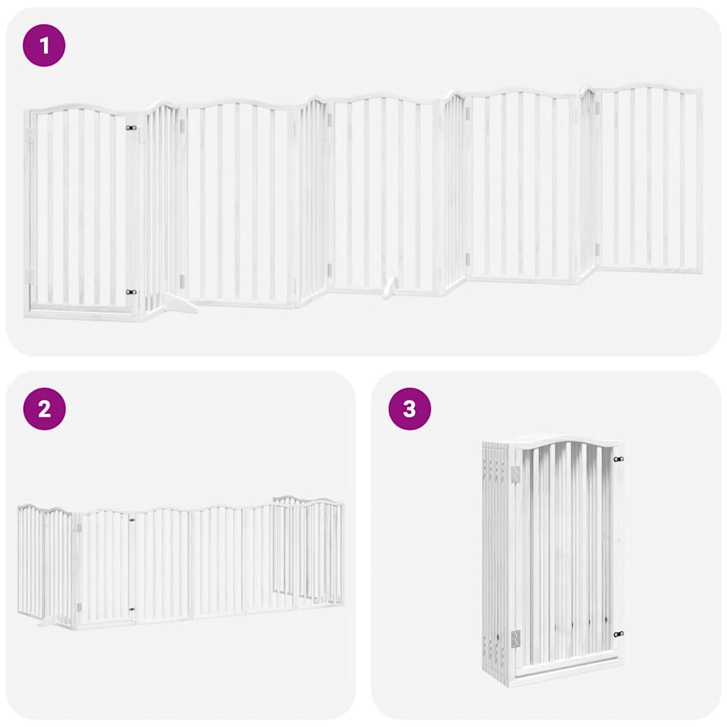 Poartă câini pliabilă cu ușă, 9 panouri, alb, 450 cm, lemn plop GartenMobel Dekor