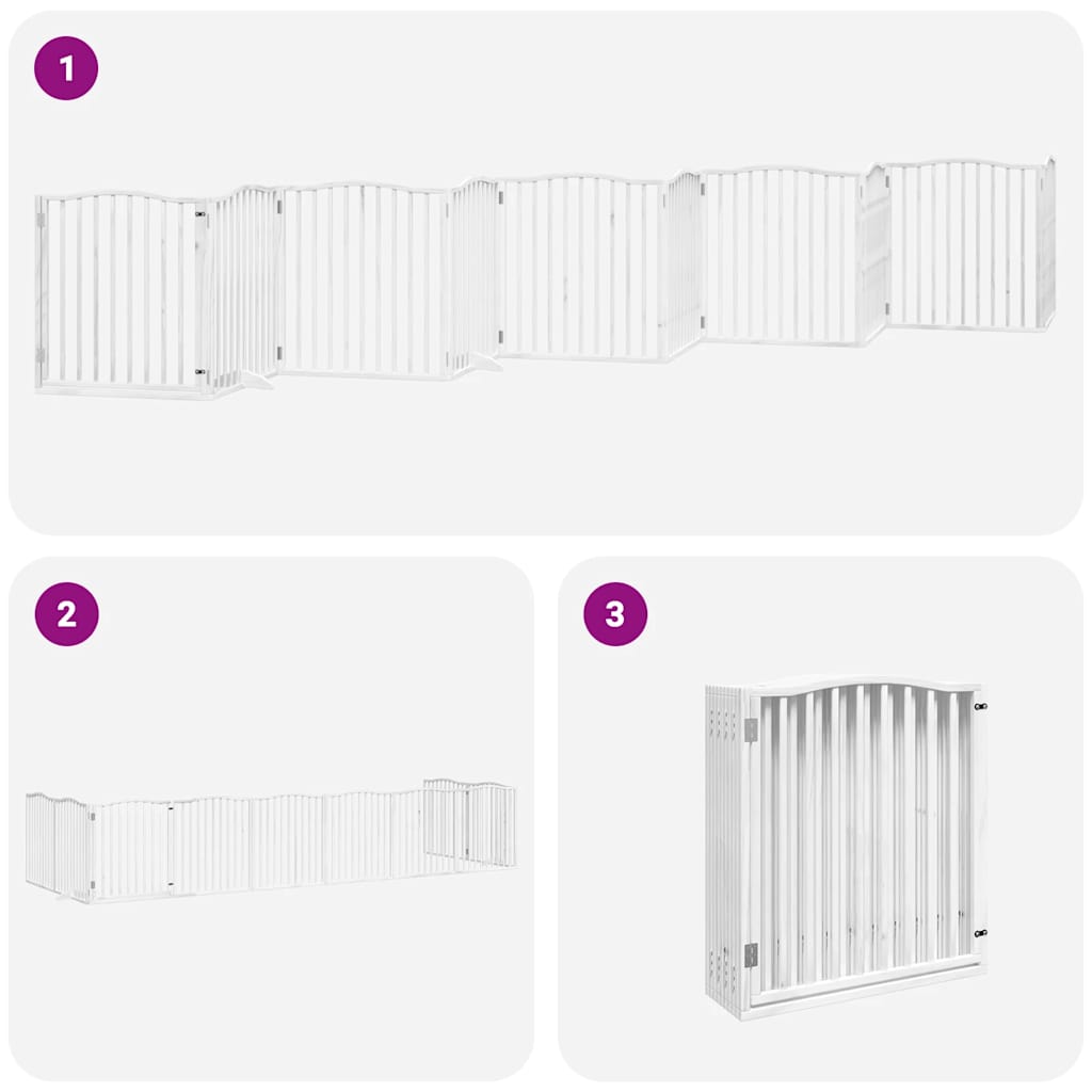 Poartă câini pliabilă cu ușă 10 panouri, alb, 800 cm, lemn plop GartenMobel Dekor