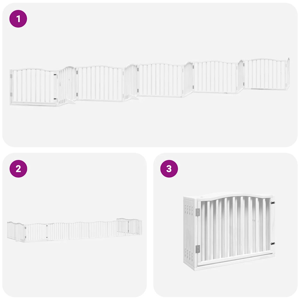 Poartă câini pliabilă cu ușă 10 panouri, alb, 800 cm, lemn plop GartenMobel Dekor