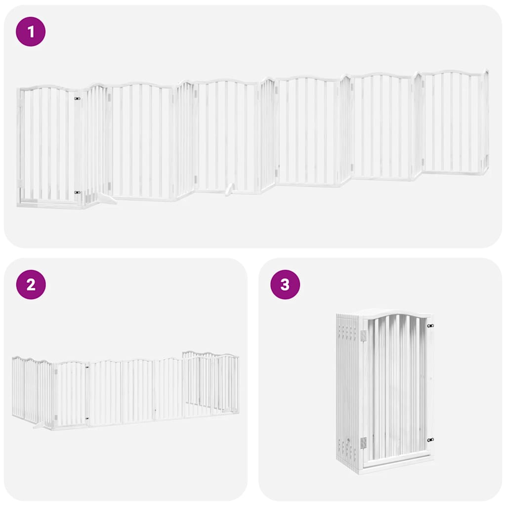 Poartă câini pliabilă cu ușă 12 panouri, alb, 600 cm, lemn plop GartenMobel Dekor