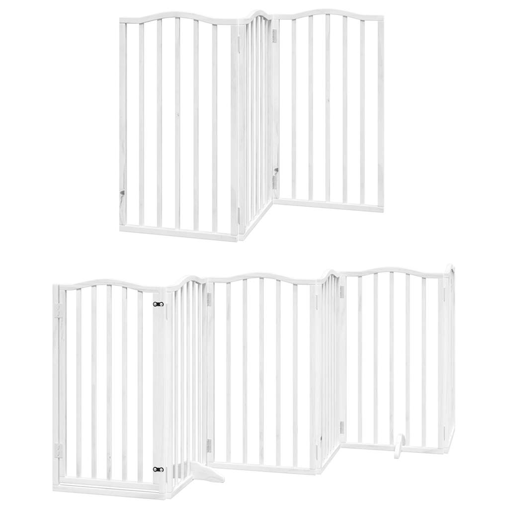 Poartă câini pliabilă cu ușă 12 panouri, alb, 600 cm, lemn plop GartenMobel Dekor