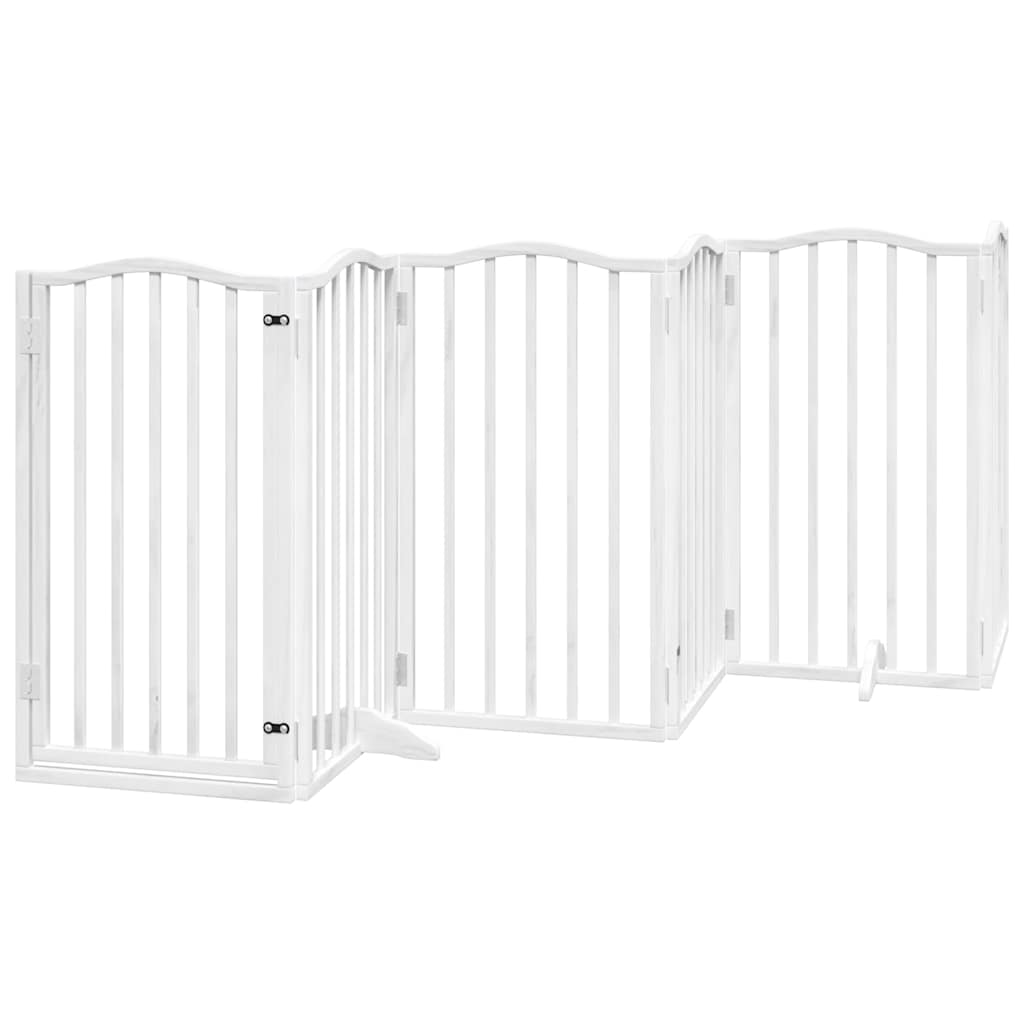 Poartă câini pliabilă cu ușă 12 panouri, alb, 600 cm, lemn plop GartenMobel Dekor